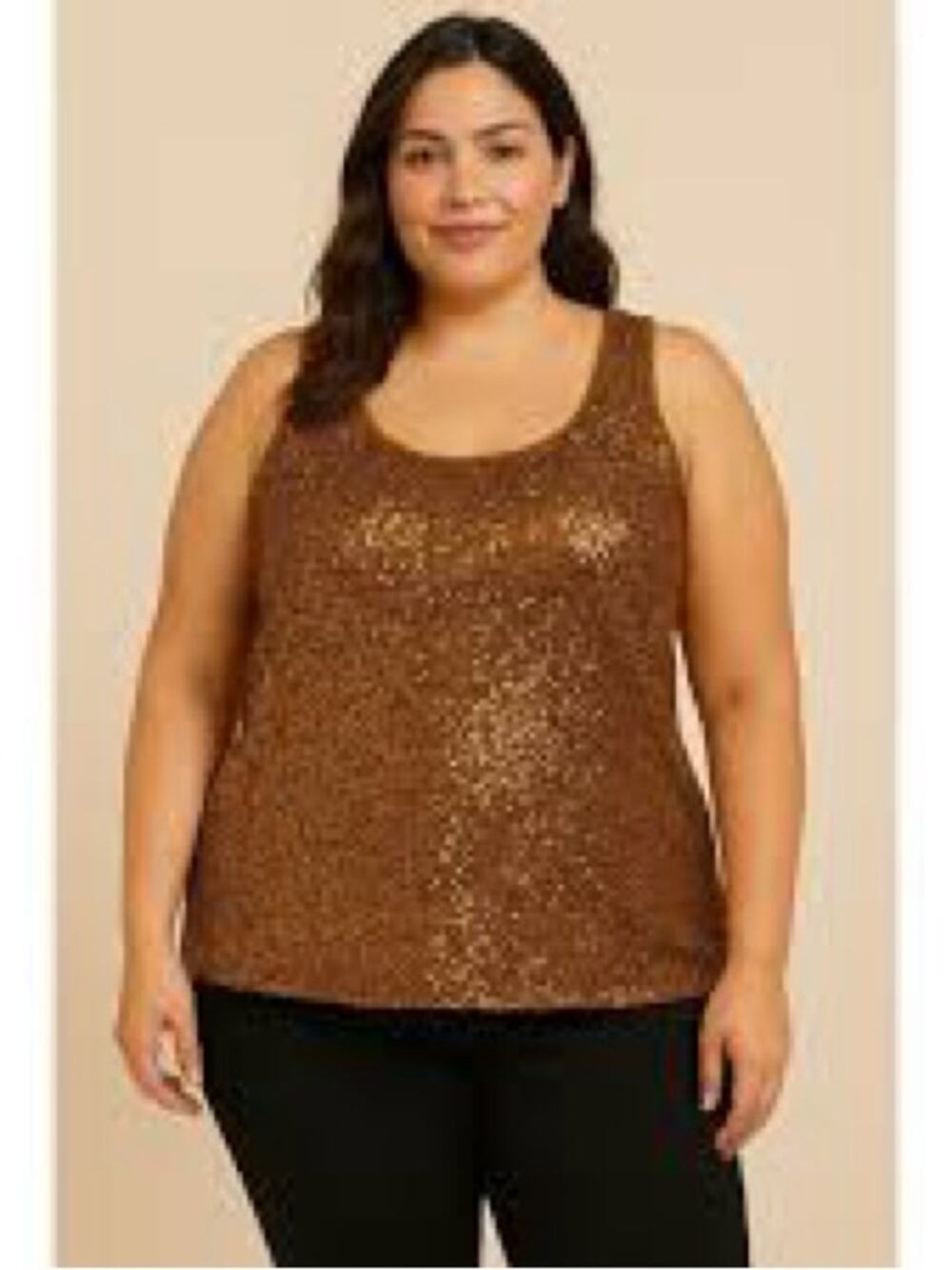 NWT $298 Eileen Fisher Plus Size Bronze Sequin Scoop Neck Tank Top Blouse